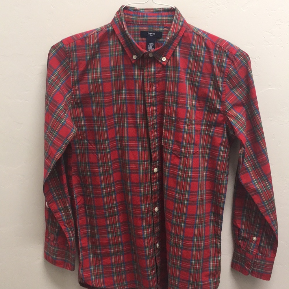 GapKids Boys 16-18 Plaid Long Sleeve, EUC